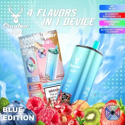 Mr Blue & Blueberry Raspberry Ice & Strawberry Kiwi & Blueberry Cherry Cranberry | STAGBAR 4IN1 80K Puffs Disposable Vape